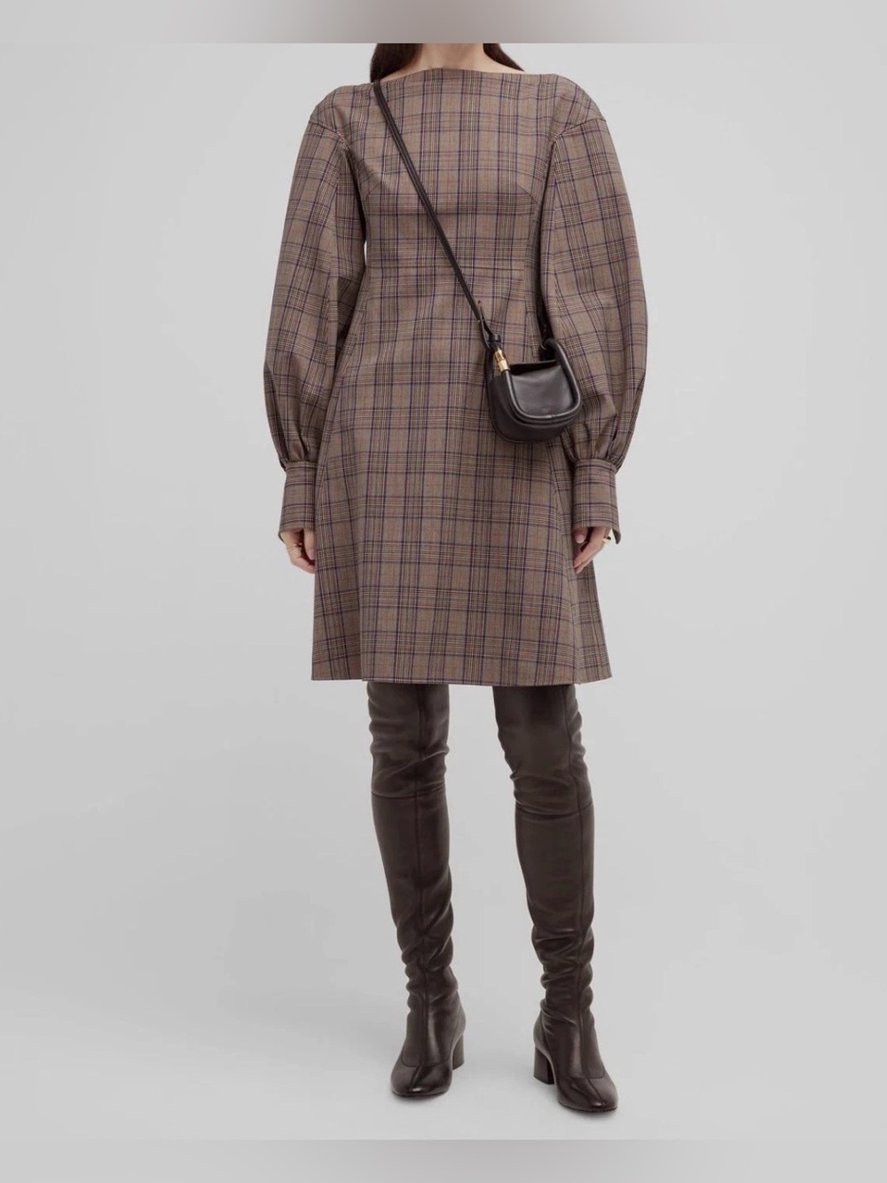 Adeam Plaid Long-Sleeve A-Line Dress Preppy Academia Work Office 2